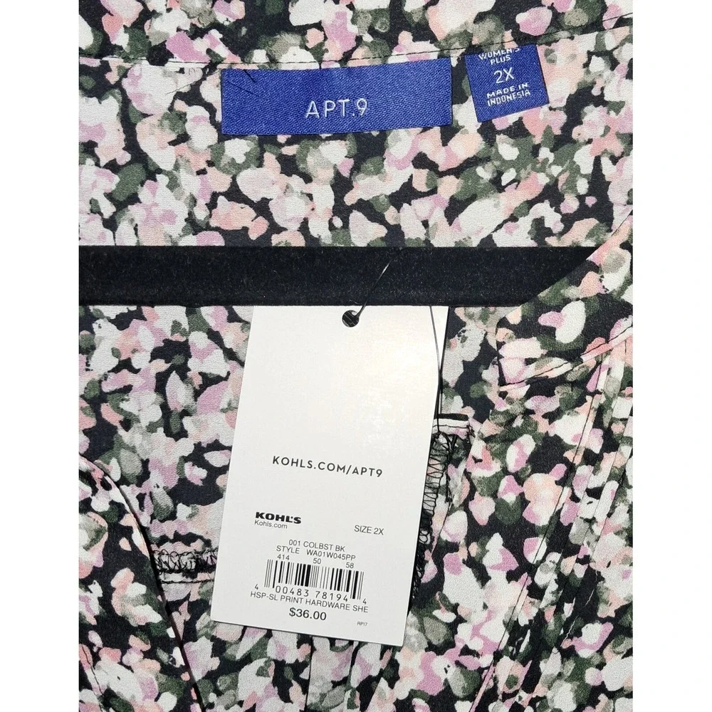 APT 9 Blouse, Multi Color Floral, Sleeveless, 2XL, 100% Poly, Approx. 29'' long - Picture 3 of 4